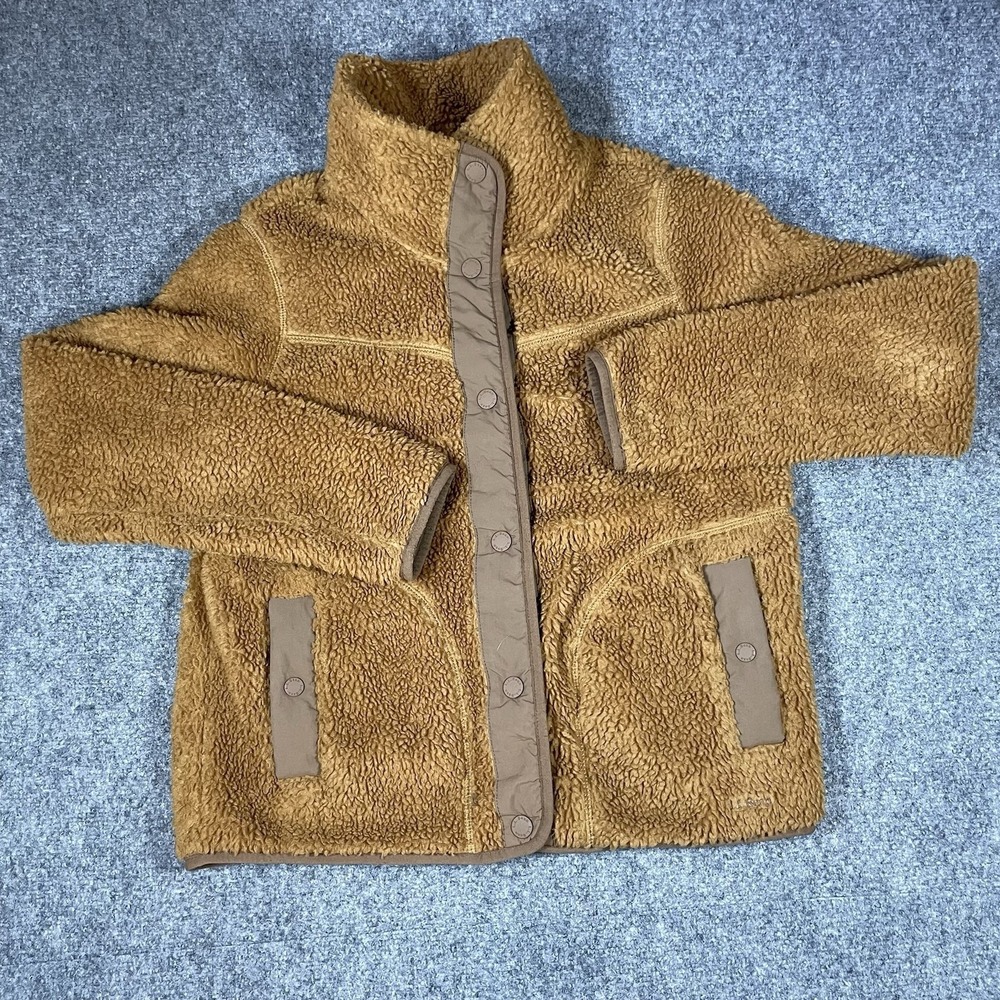 L.L. Bean Mountain Pile Fleece Jacket Size Small Camel Brown Sherpa Snap Front